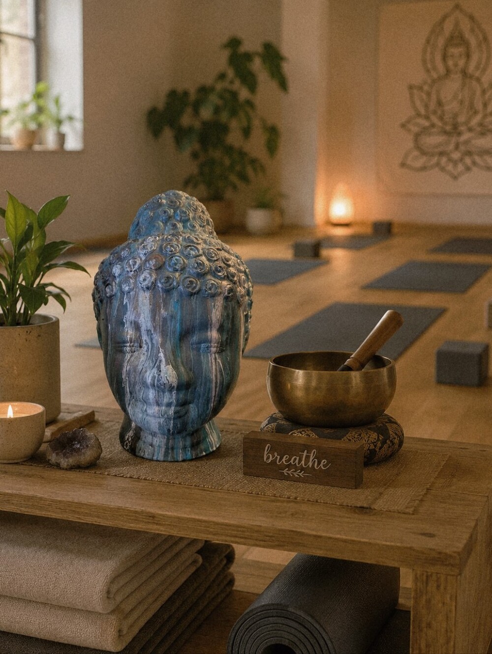 HANDCRAFTED Upcycled Buddah Head HANDPAINTED Tabletop Art Decor